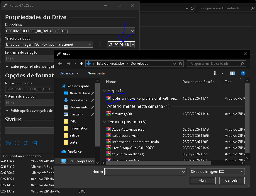 selecionando iso windows xp